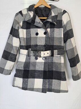 Plaid Wool Coat Thigh Length Black And White Amy Byer